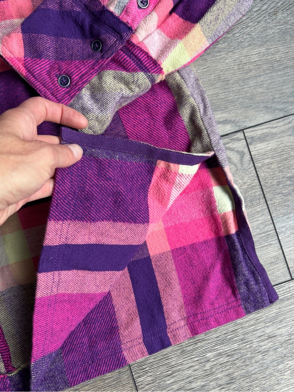 We The Free People Oversized Flannel Plaid Shirt Shacket Purple Pink Large - Picture 7 of 11